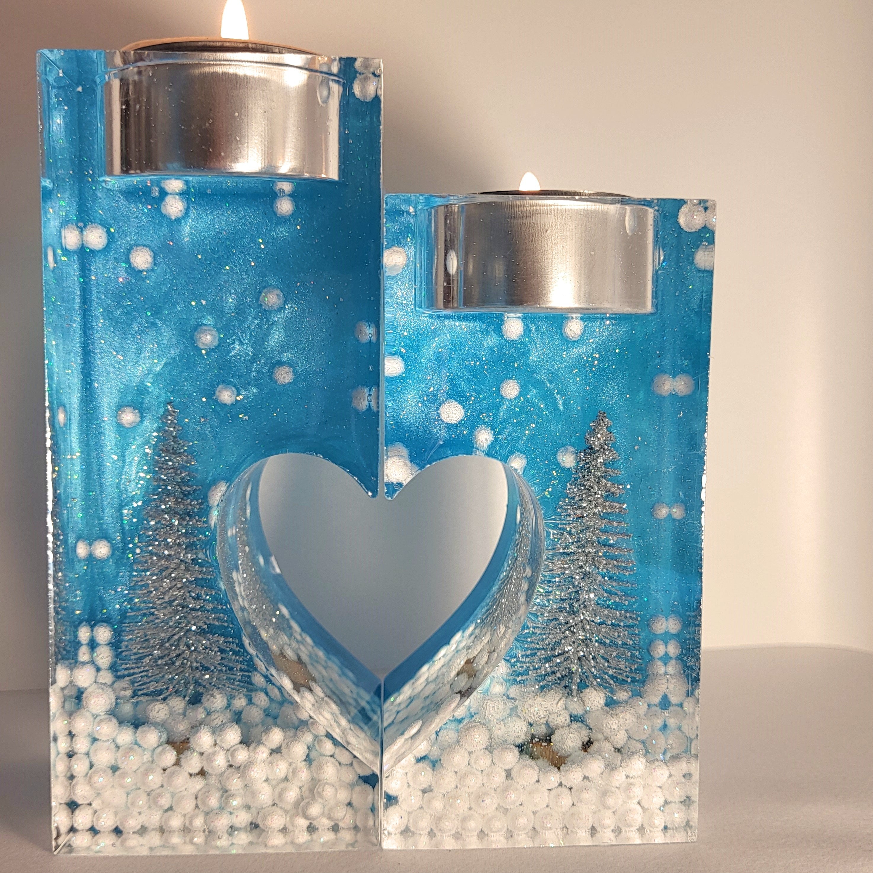 Winter themed candle holder pair