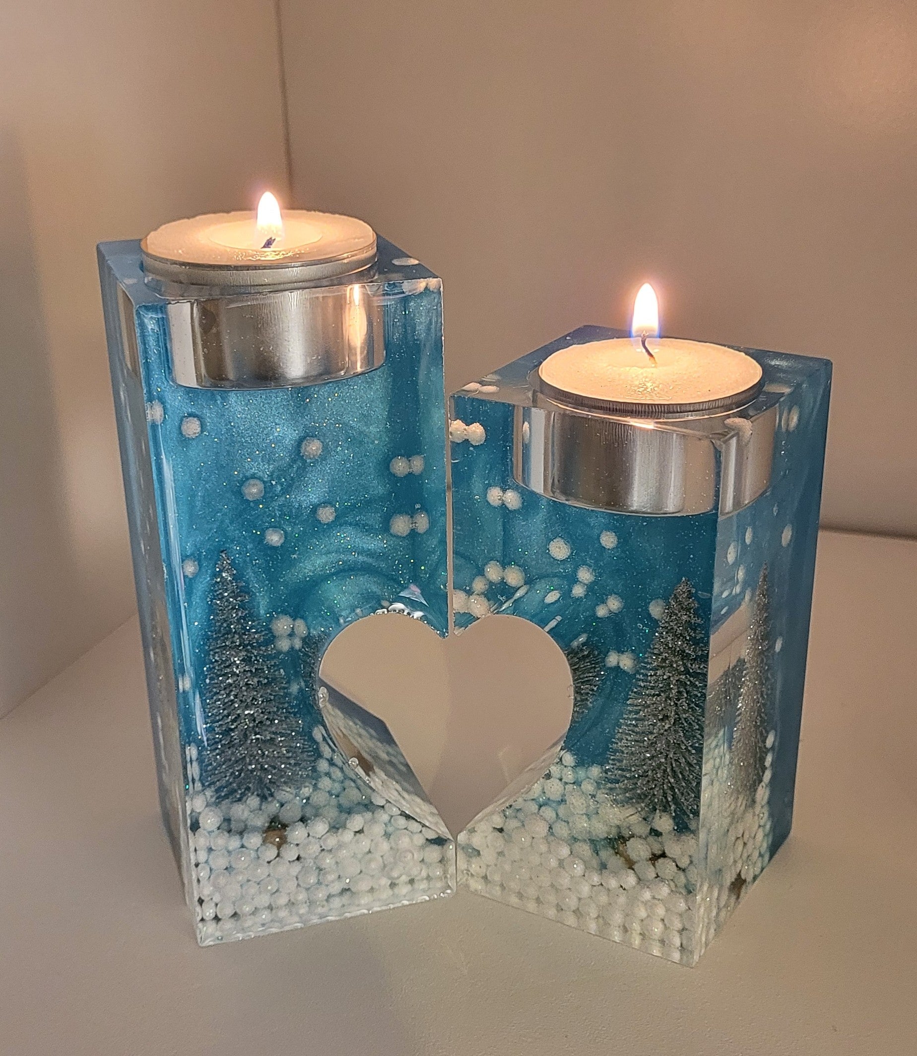 Winter themed candle holder pair 2