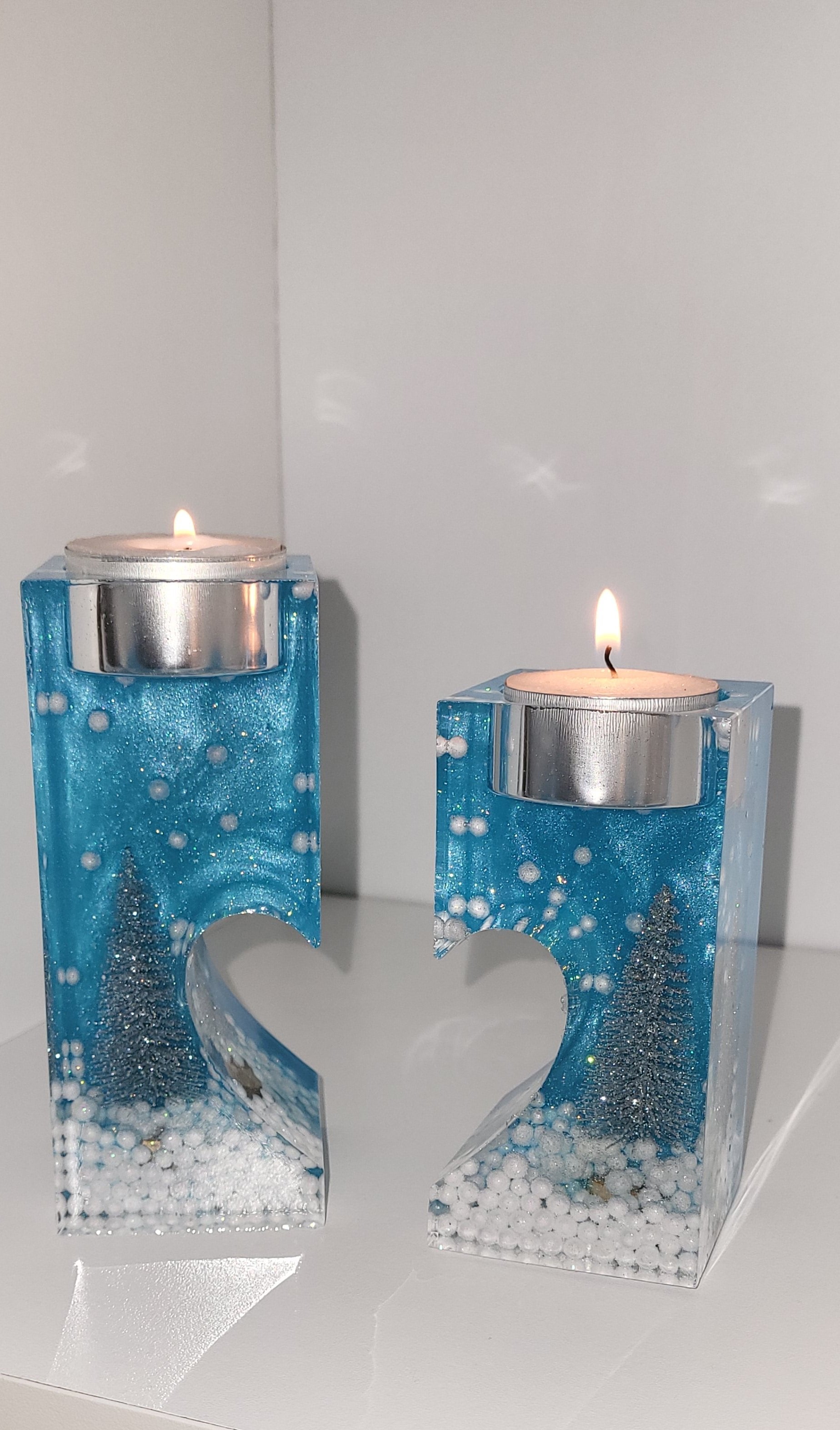 Winter themed candle holder pair 7